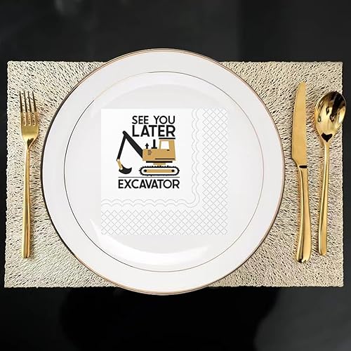 Miniatura 10 de SharkBliss Servilletas de cóctel de construcción de 2 cumpleaños, paquete de 50 servilletas de papel con texto en inglés "I Dig Being Two Excavator