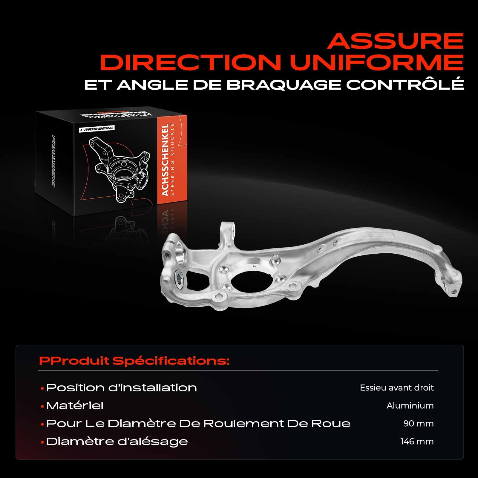 Frankberg Fusée de direction avant droite, suspension de roue 8K0407254AA | Compatible avec: A4 Allroad 8KH, A5 Sportback 8TA, A5 Cabriolet 8F7, A4 Avant 8K5, Q5 8R, Q5 8RB, A5 8T3, A4 8K2