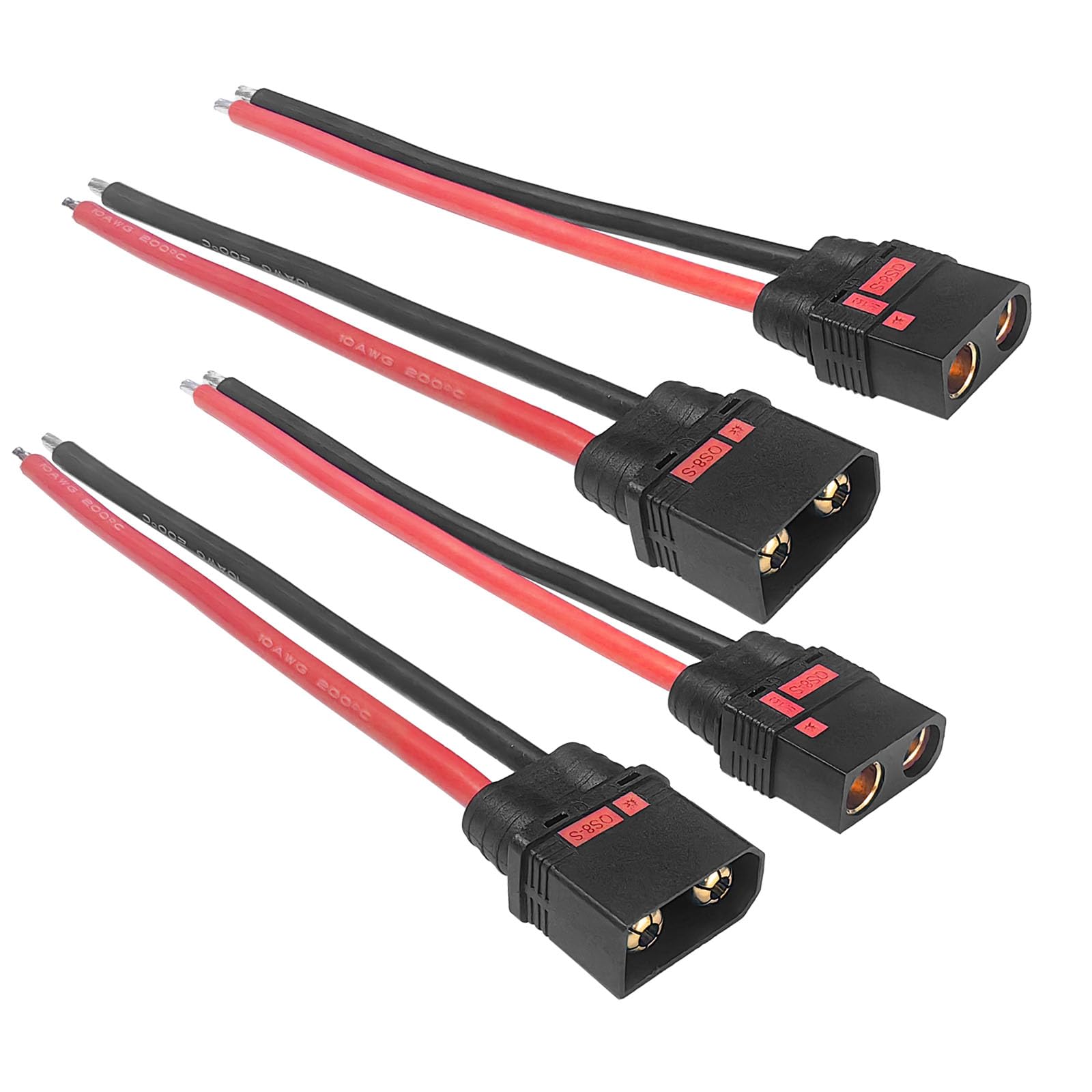 qs8 connector with 7.4 inches 10gauge silicone wire anti-spark connector set (2 pack) male & female 500a burst/gold plated 8mm bullets