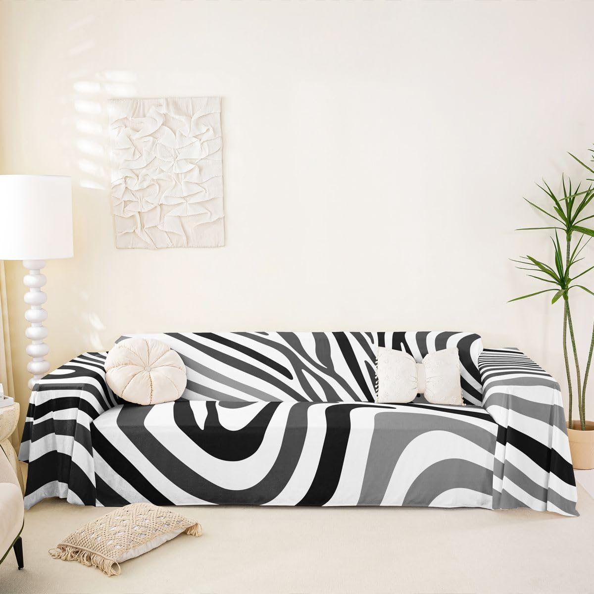 Homewish Funda de sofá geométrica en blanco y negro de 180 x 340 cm