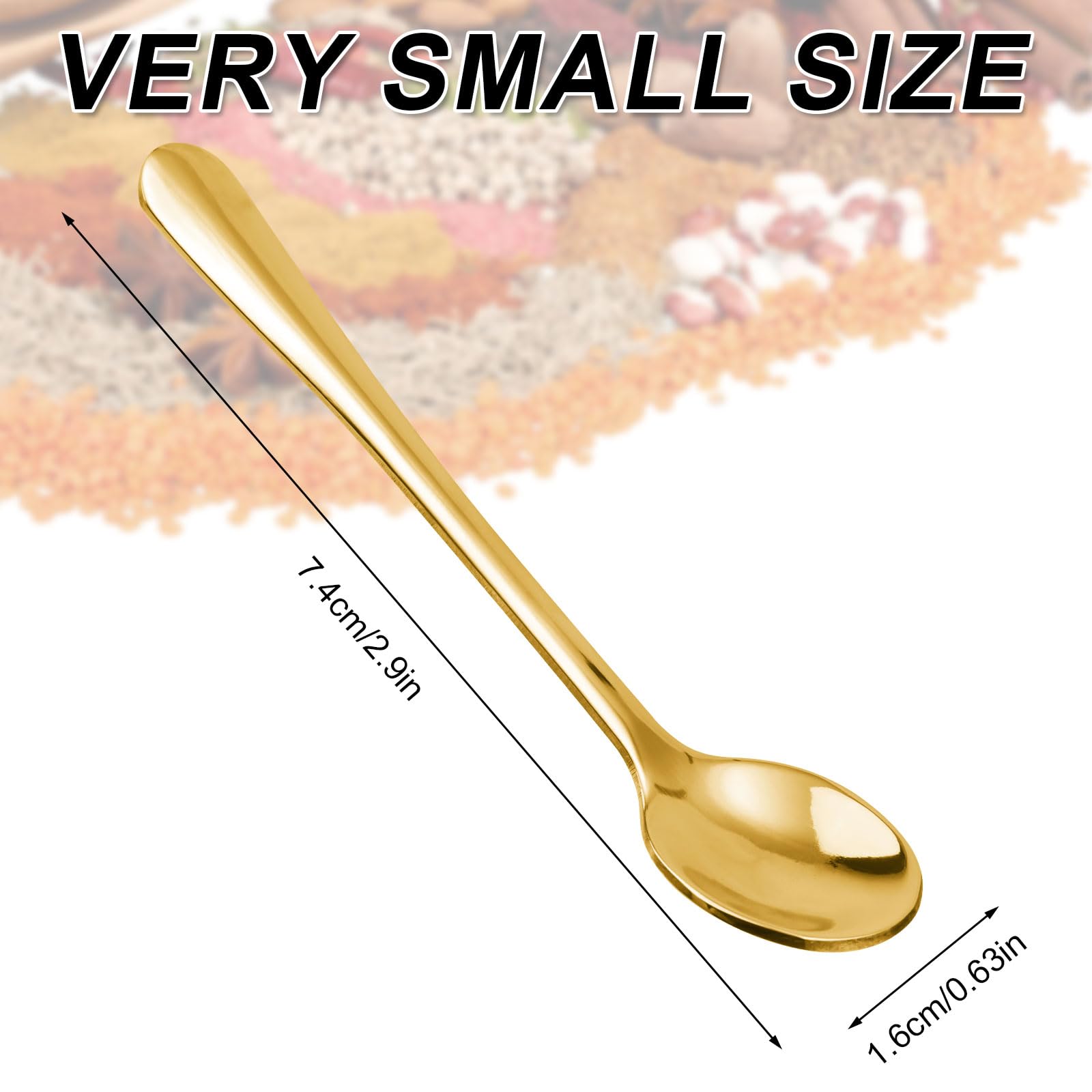 6pcs Tiny Stainless Steel Spoons, 3 x 0.6 Inch Cute Mini Gold Condiment Spoons Practical Little Espresso Scoops Small Dessert Spoons for Spices Jars Sugar Honey Coffee Ice Cream