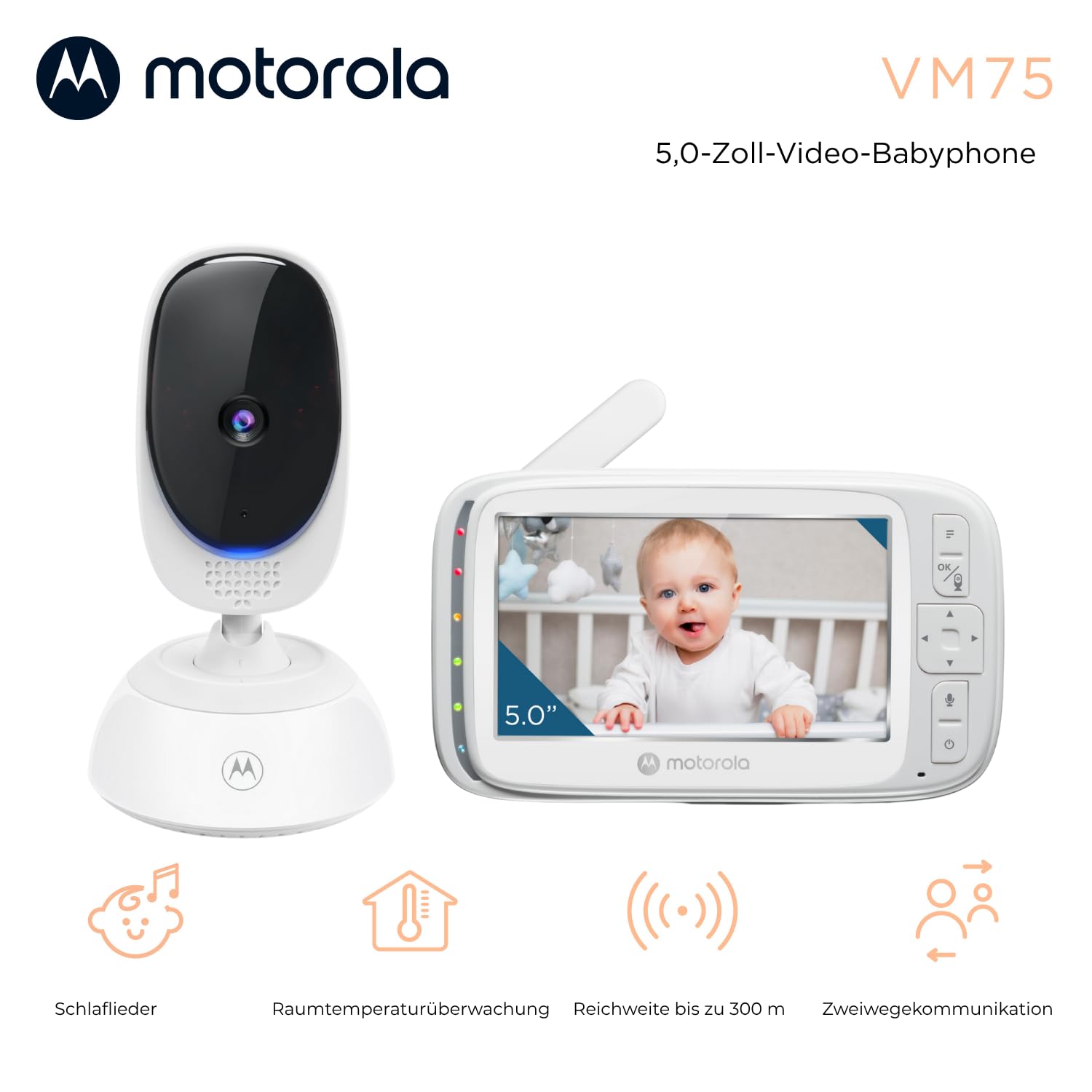 Motorola Nursery VM75 Babyphone Video 5", Nachtsicht, Gegensprechfunktion