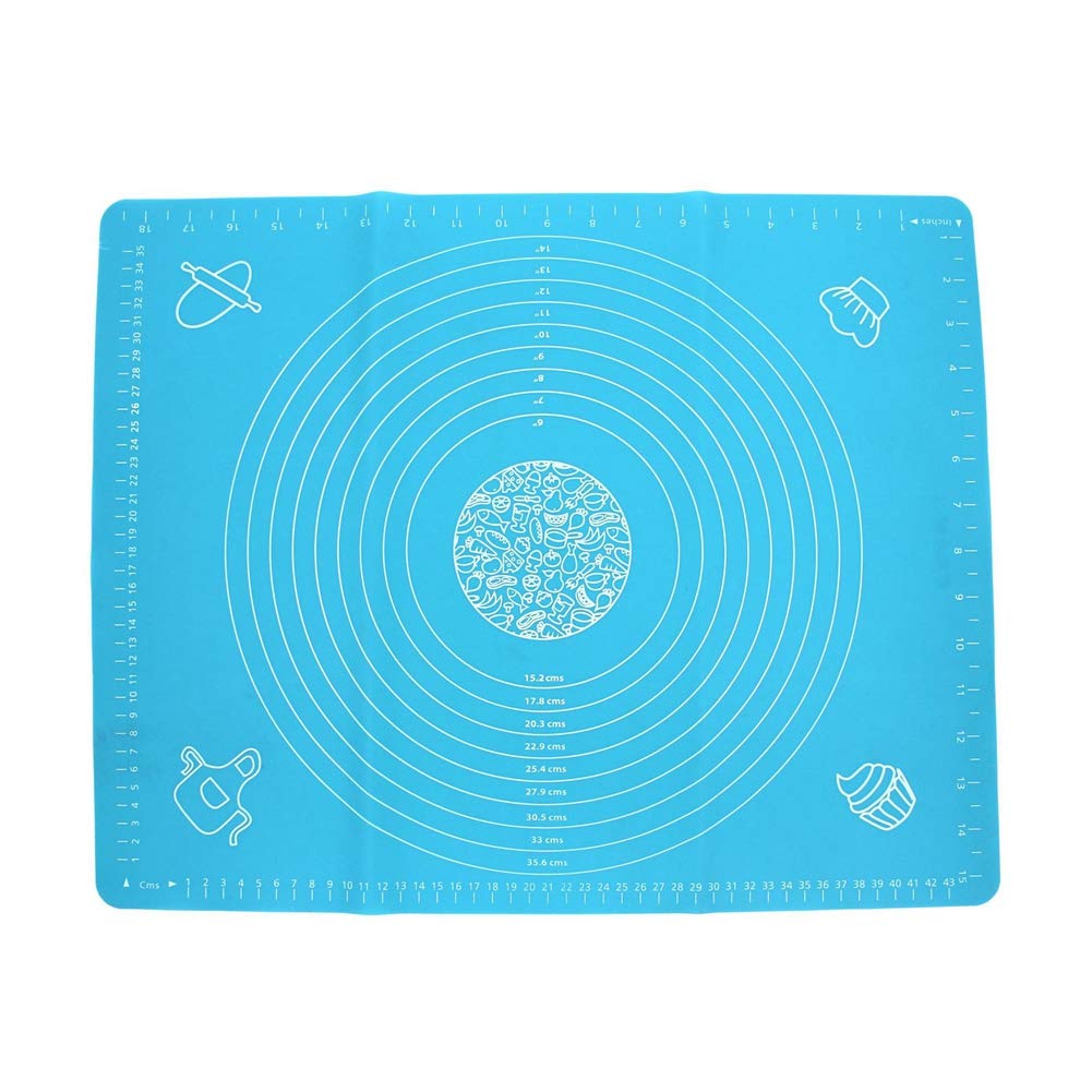 Silicone Baking Mats Rolling Cutting Mat Non-Stick Baking Oven Mat with Measuring Guide Pastry Board (Blue)
