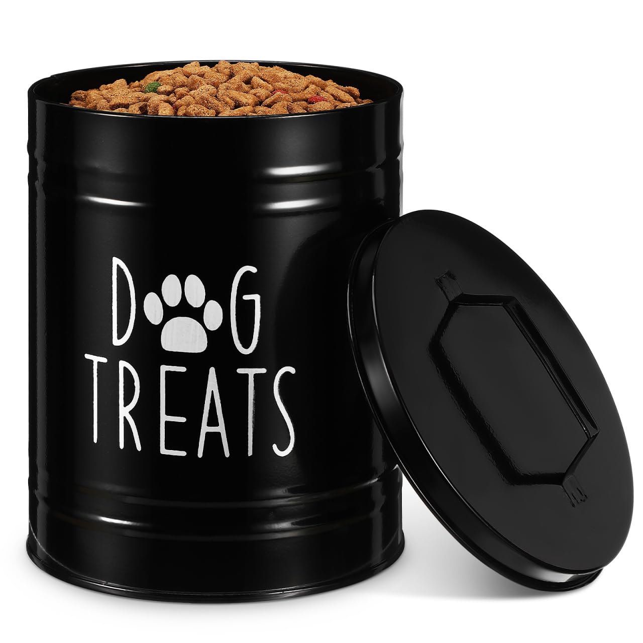 Didiseaon Dog Food Storage Container with Seal Lid and Handle Metal Dog Treat Organizer for Countertop Compact Pet Food Bin for Snacks and Puppy Supplies Black