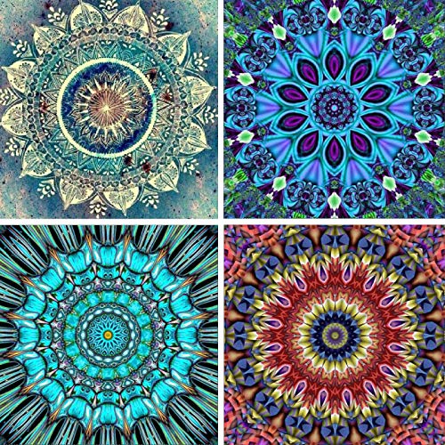 Caudblor Kit de pintura de diamantes 5D, diseño caleidoscopio, pintura de flores, pintura de diamantes por números, decoración de pared (4 unidades de caleidoscopio)