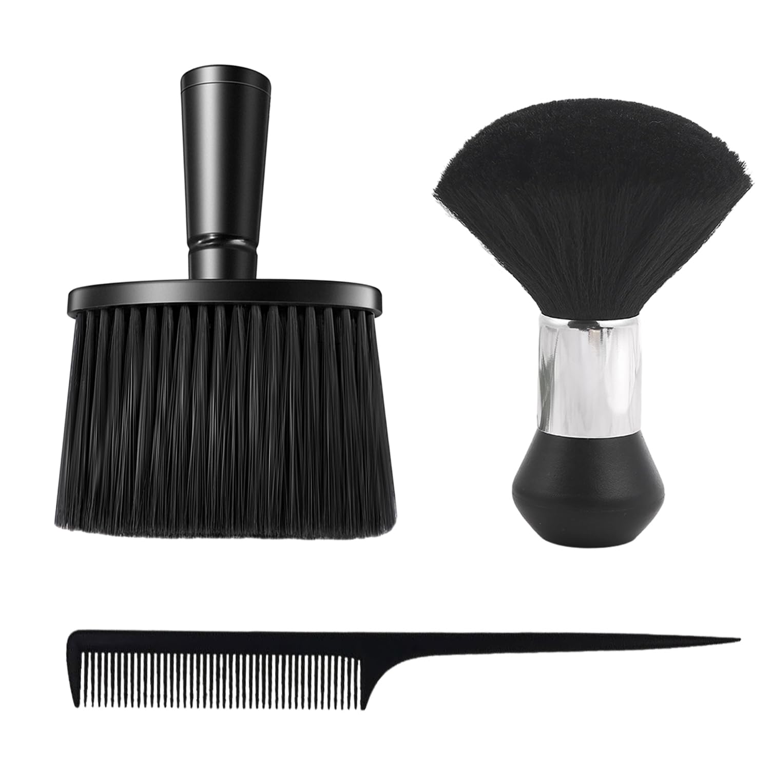 2 cepillos para el cuello de barbero con 1 peine de cola puntiaguda, cepillo de pelo de peluquería con mango, cepillo suave para cabello roto, para limpiar el cabello roto (negro)