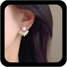 Vintage Pearl Crystal Ear Jacket Earrings Gold Cluster Cz Earring Tiny Pearl Stud Earring Multi Rhinestone Floating Earrings Jewelry for Women