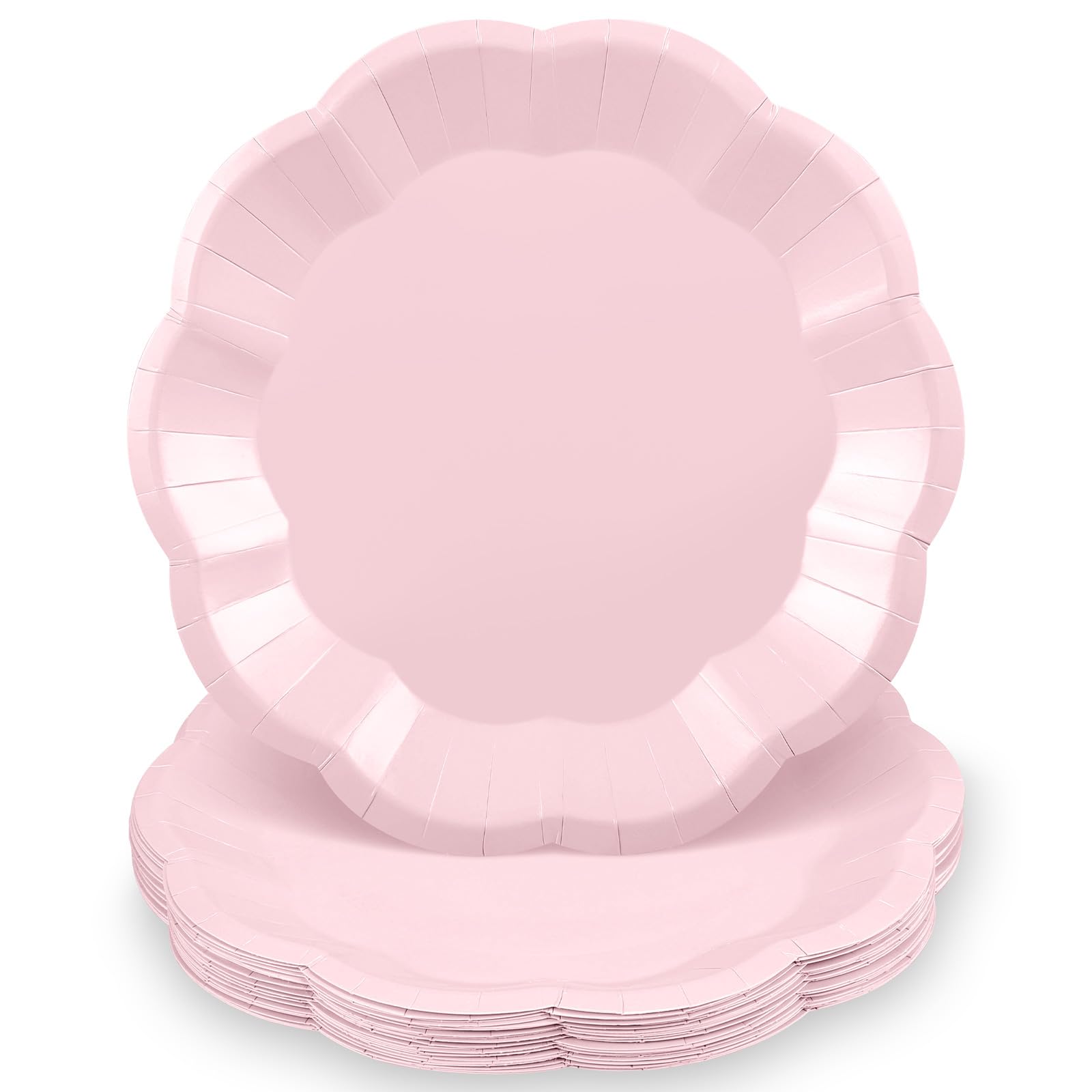 NatNarr 30 Pcs Pink Plates, 9 Inch Scalloped Pink Paper Plates Disposable