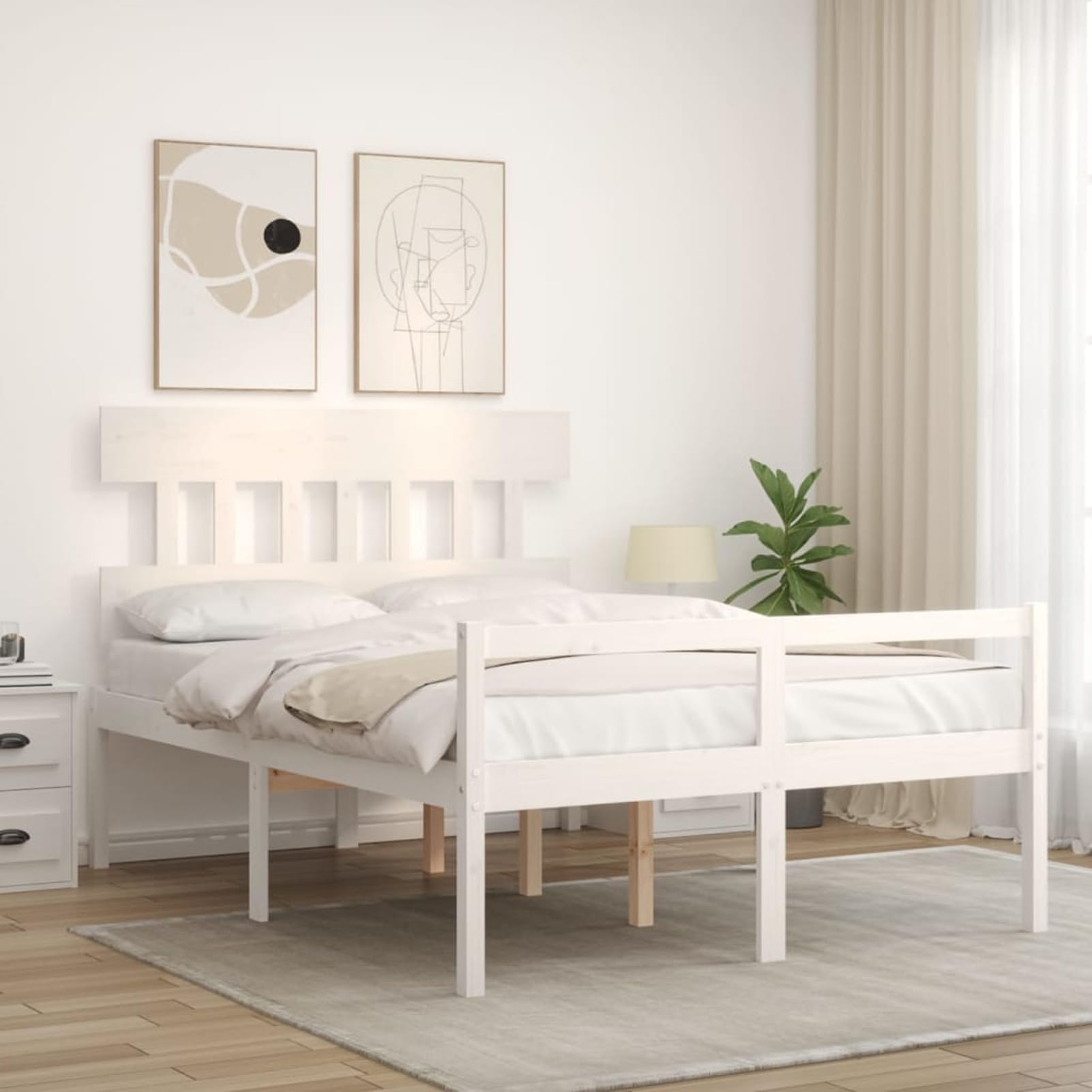 Massives Kiefernholzbett 195,5x125,5cm, 45cm Bodenhöhe, ohne Matratze - Seniorengerecht Model3195387