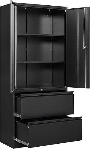 Yizosh Armario de almacenamiento de metal con 2 cajones, gabinete de archivo de acero con cerradura de 71 pulgadas para oficina en casa, gabinete de