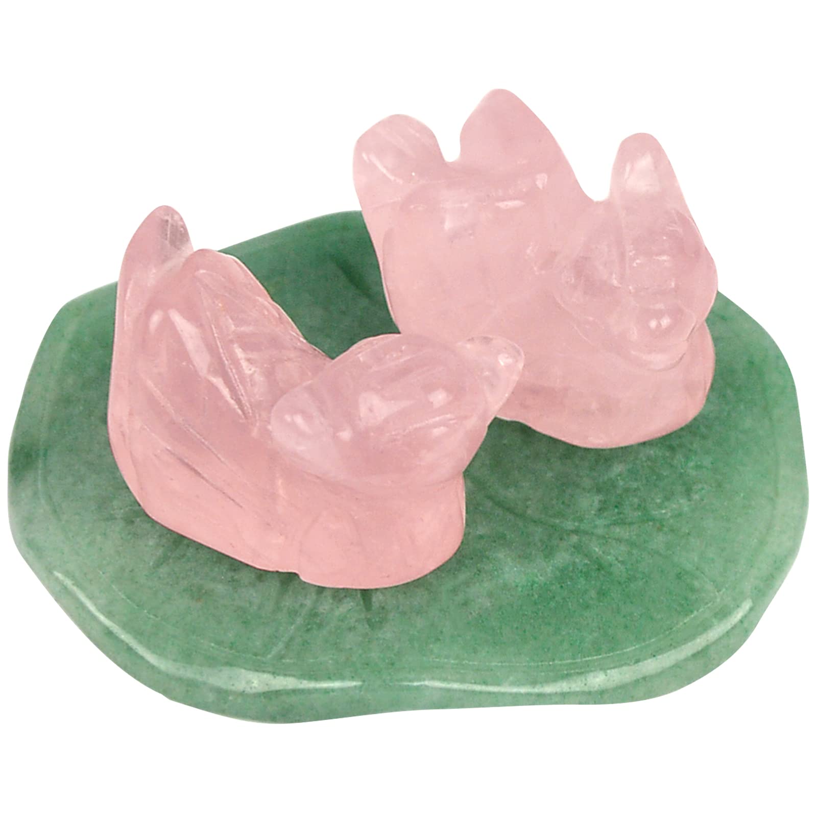 Rose Quartz Mandarin Ducks on Aventurine Lotus/fengshui Ornaments 1.2" W Free Mxsabrina Red String Bracelet W1324（1.2"）