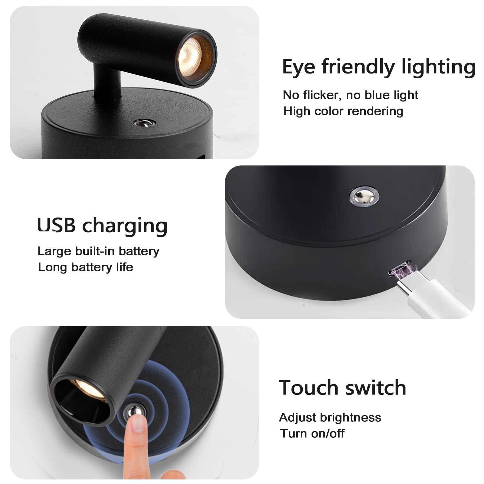 Faretto LED Ricaricabile USB Con Telecomando - Girevole, Dimmerabile, 3 Colori, Senza Fili