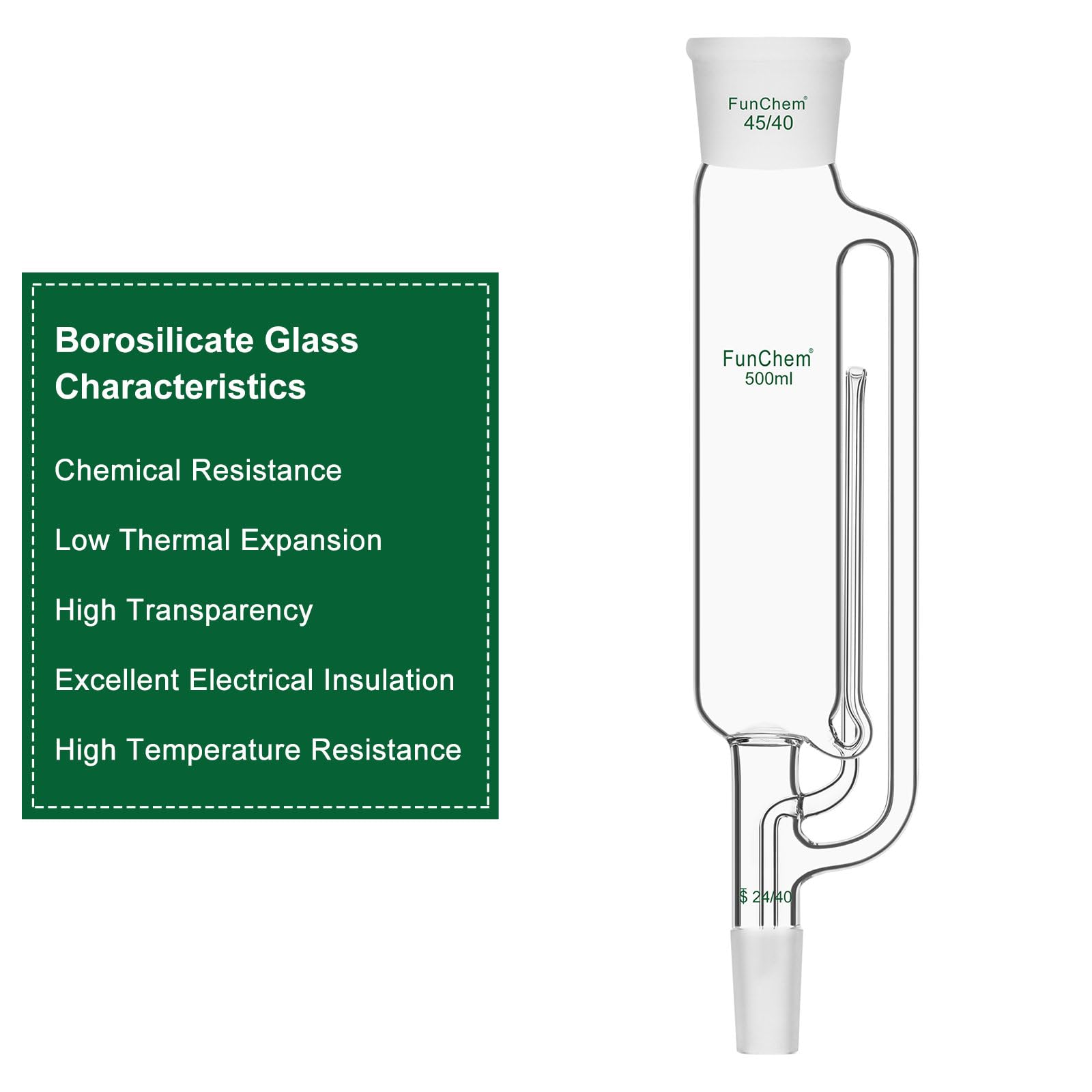 FunChem Estrattore Soxhlet, Apparecchio Soxhlet in Vetro Borosilicato A Parete Spessa con Giunti Standard Ground 45/40 E 24/40 per Riflusso Ed Estrazione in Laboratorio