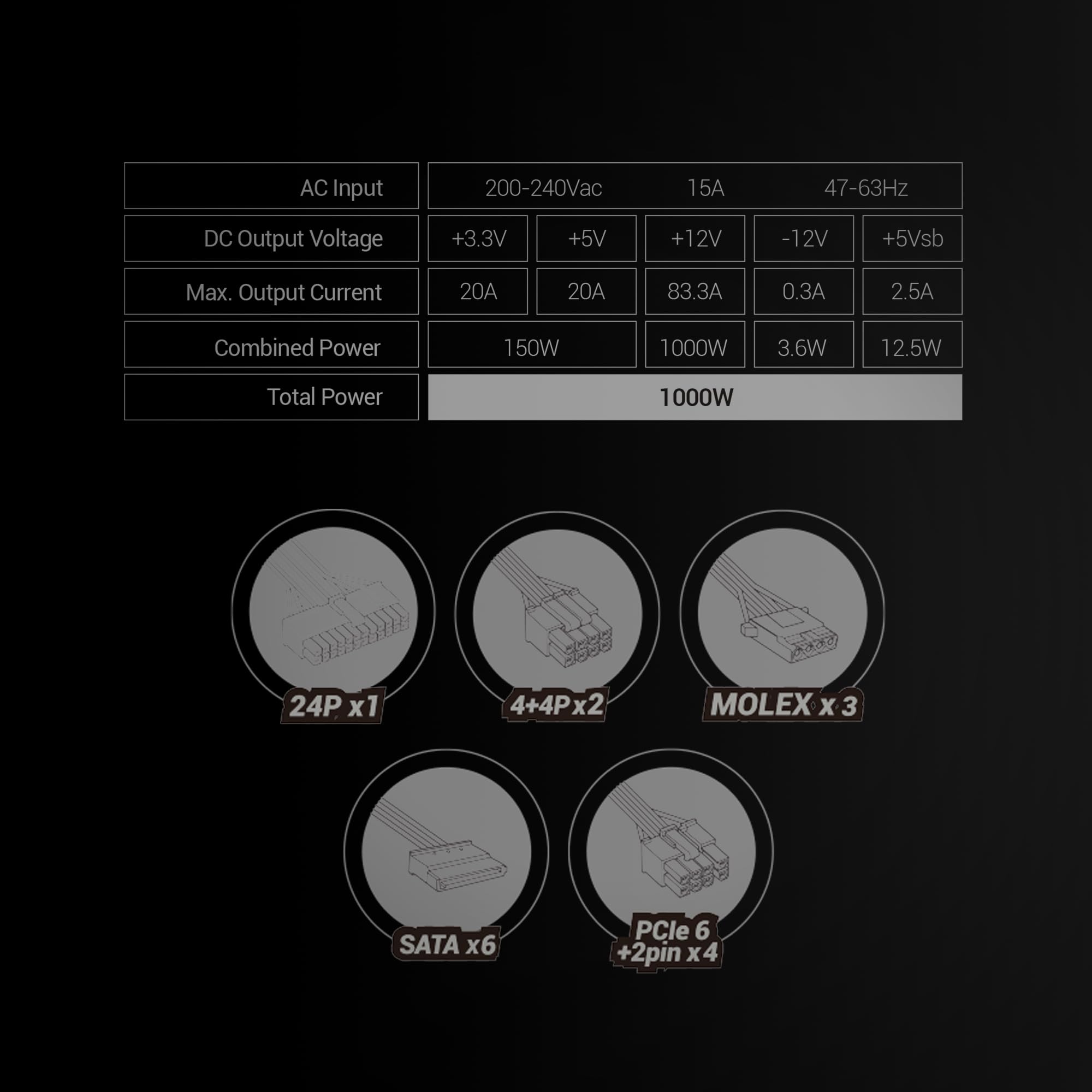 Mars Gaming MPB1000SI, Alimentatore PC ATX 1000W, 7 Anni di Garanzia, 80Plus Gold 90%, Ventola SI Extreme Silence con Nucleo in Rame e Alluminio, Tecnologie AI2-RPM, DC-DC e SMD, Bianco