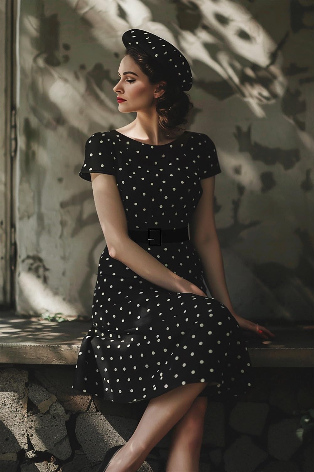 AXOE Donna Abito Vintage Anni 50 Cotone Traspirante, Linea A, Scollo A Barca, Cintura Contrasto Rimovibile