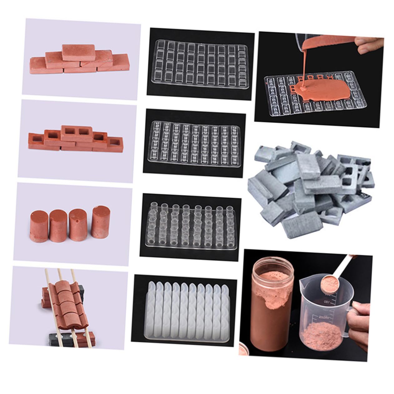 Kit Stampi per Mattoni in Miniatura in Silicone per Tavolo di Sabbia Fai da Te, Accessori per Micropaesaggi e Mini Paesaggi Decorativi, Set Portatile per Hobby Creativi