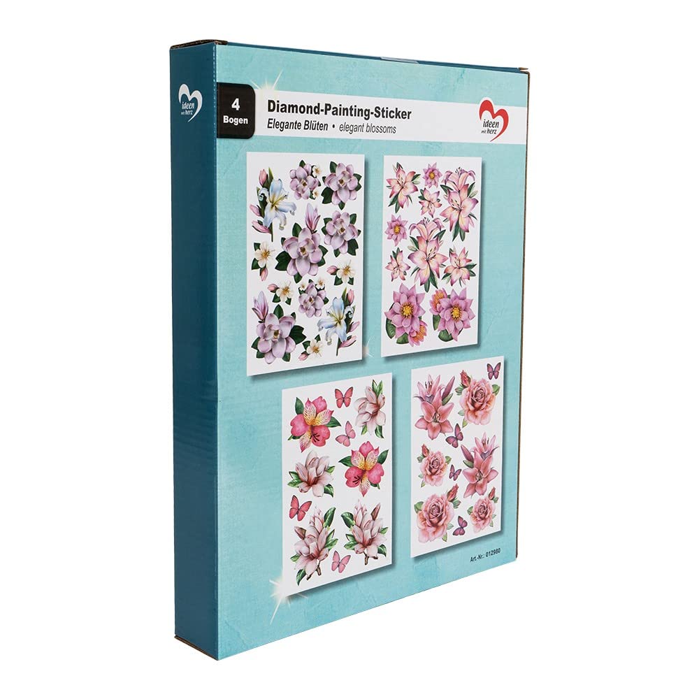 Ideen mit Herz Adesivi per diamond painting | 4 fogli in formato DIN A4 | Adesivi rimovibili singolarmente, con pietre preziose (tempo estivo