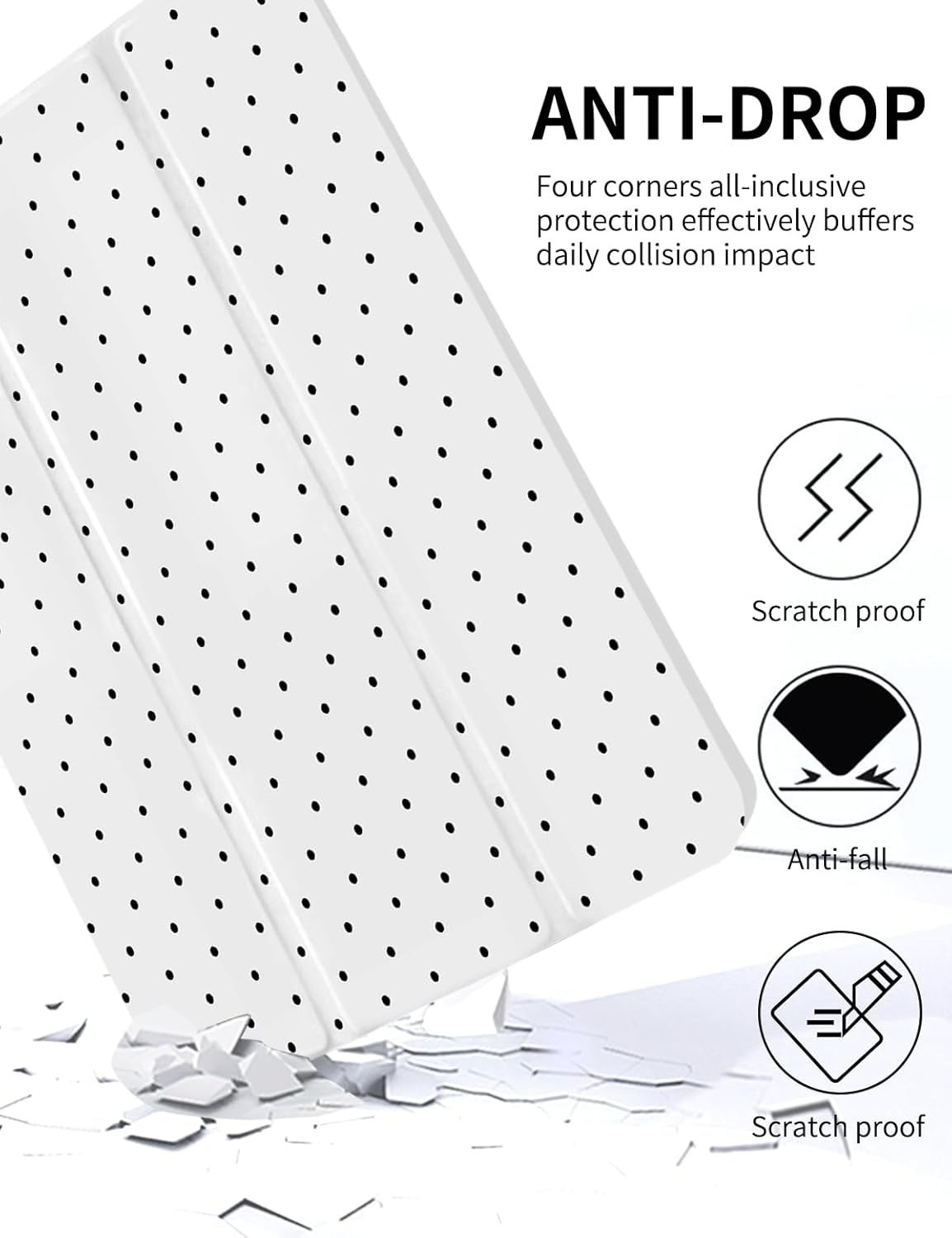 Case for iPad A16 11th Generation 11 Inch 2025, iPad Case 10th Generation 10.9 Inch 2022, Slim Lightweight Soft Trifold Back Cover with Pencil Holder & Auto Sleep/Wake Cover,White Polka Dots