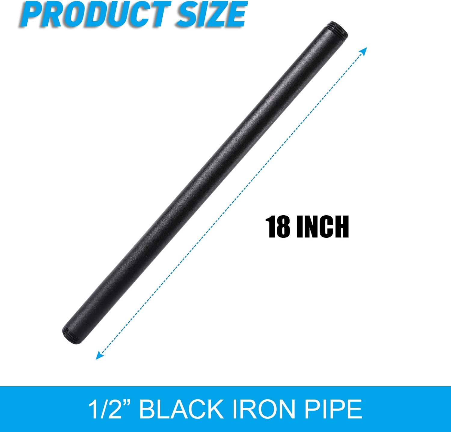 1/2" x 18" Black Painted Industrial Pipe, Home TZH 4 Pack Threaded Black Iron Pipe Nipple for DIY Project/Furniture/Shelving Decoration (4, 18") - - 