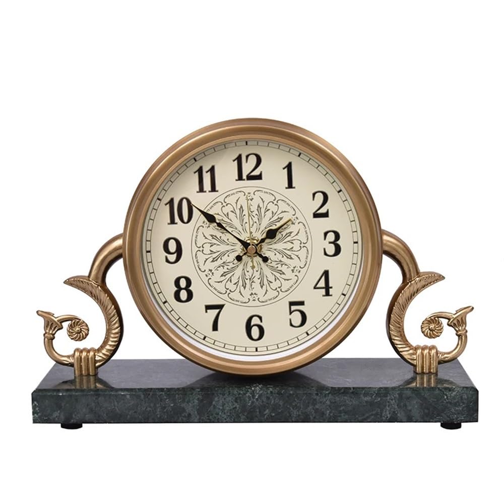 E7v2t9k6 Green Countertop Vintage Table Clocks Decor Luxury Silent Metal Desk Clock For Living Room, Bedroom, Bedside Mantlepiece Clock(Green)