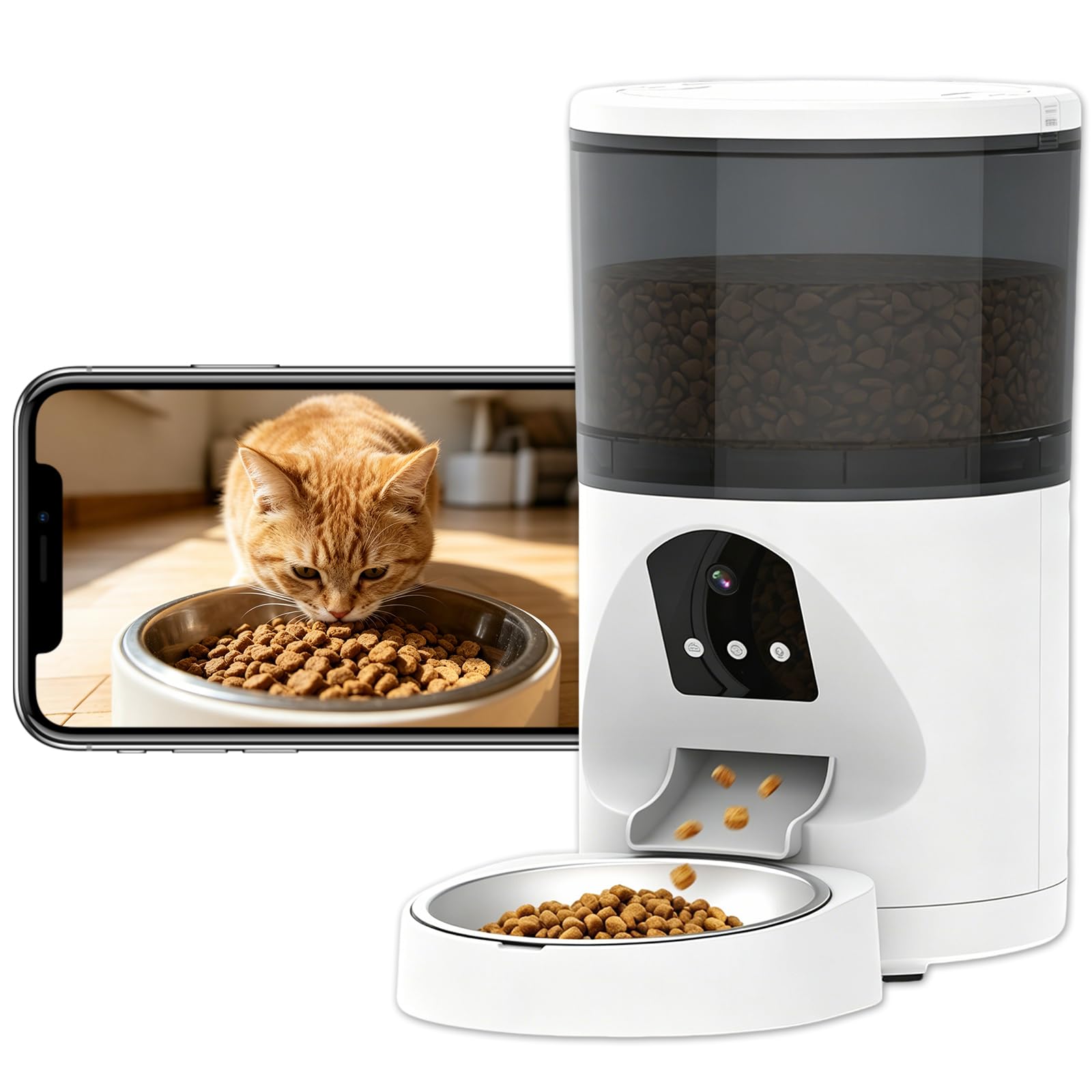 Distributore Automatico Cibo WiFi per Gatti e Cani 6L | 2.4Ghz WiFi, Dispenser Crocchette per Crocchette, 3MP HD Telecamera con Visione Notturna, Audio Bidirezionale, Controllo App