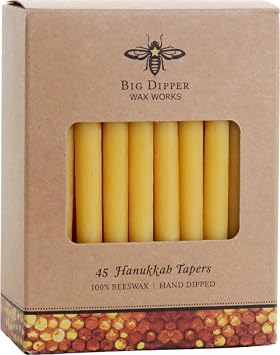 Big Dipper Wax Works 100% Pure Beeswax Hanukkah Taper Candles, 45 Count Set, Hand-Dipped Natural Unscented, 75 Minute Burn, Soot-Free, Eco-Friendly Cotton Wick for Festival of Lights & Holiday Decor