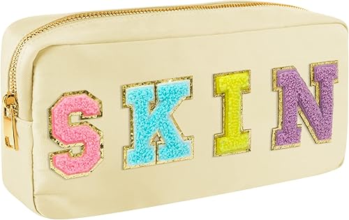 Preppy Patch - Bolsa de maquillaje pequeña de nailon impermeable portátil bolsa organizadora de artículos de aseo personal bolsa de uso diario para