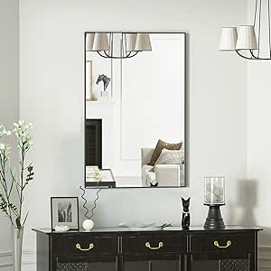 BEAUTYPEAK Wall Mirror 20" x 28" Rectangular Bathroom Mirror with Metal Frame, Hanging Mirrors for Living Room Bedroom Bathroom Entryway, Hangs Horizontal or Vertical, Black