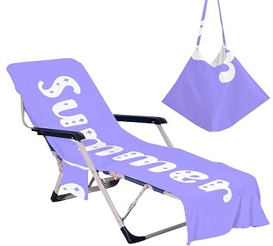 Purple Custom Name Beach Chair Towel with Side Pockets Thick and Quick Dry Personalized Name Outdoor Chair Covers for Lounge Pool Garden Sun Lounger Sunbathing Beach Hotel Light Purple