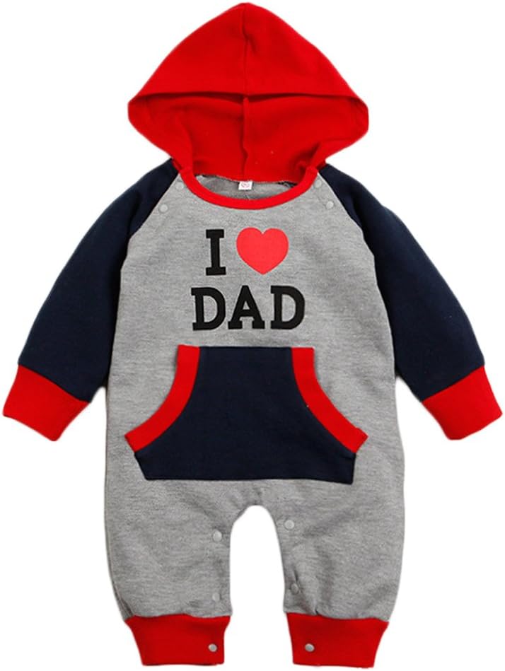 Baby Boys Girls 1 Piece I Love Mom/dad Long-sleeved Hooded Jumpsuit (70(0-6Months), I LOVE DAD)