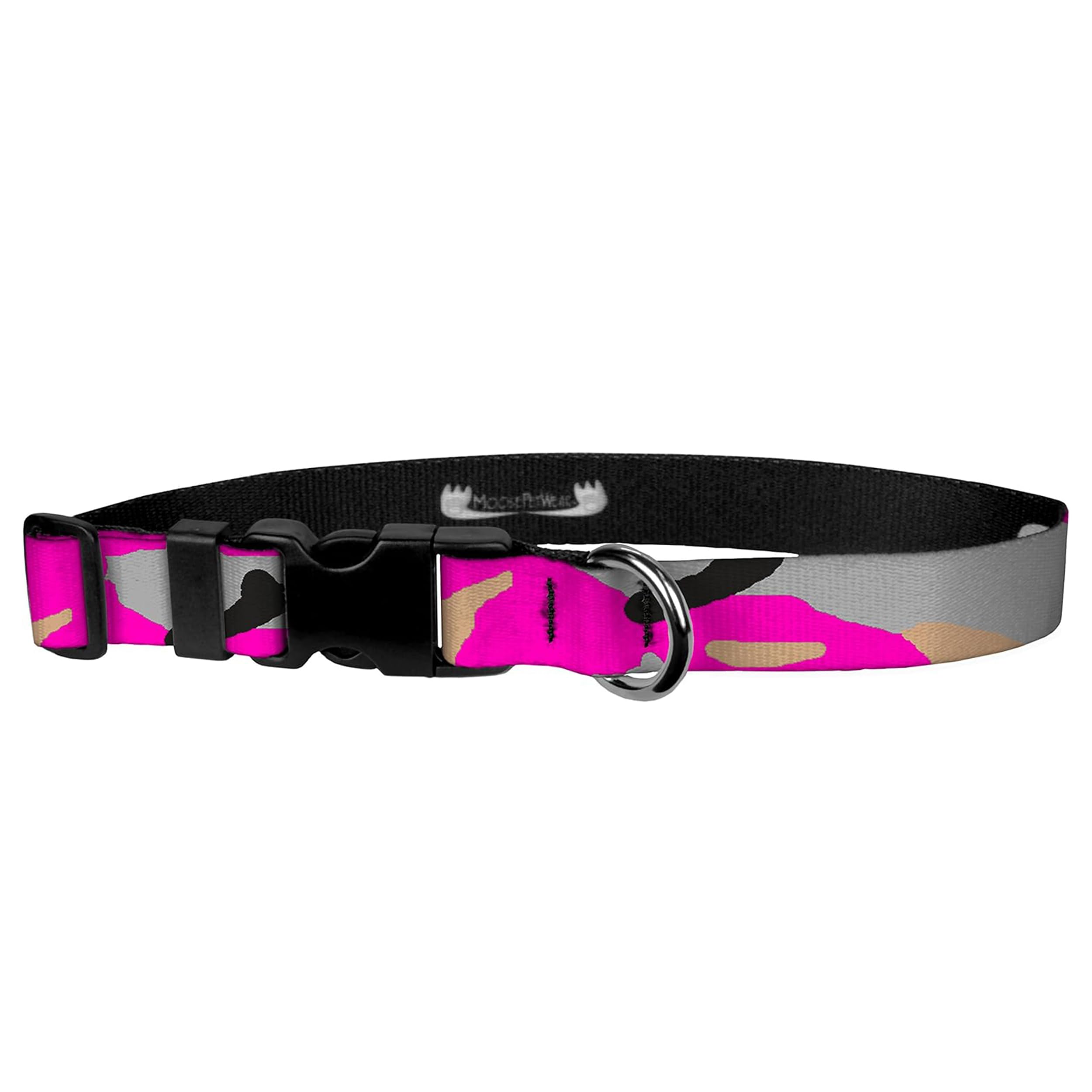 Camo Dog Collar - Camouflage Print Adjustable, D Ring, Side Release Buckle - 3/4 Inch Adjusts 11.5-17.5 Inches, Medium, Pink Camo
