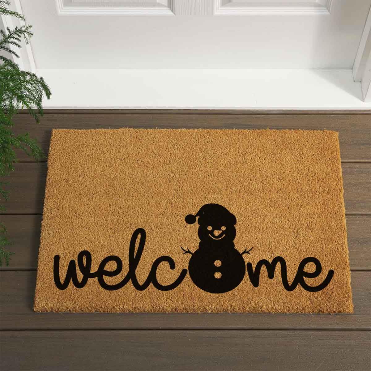 Lustige Fußmatte für Eingangsbereich, Outdoor, mit robuster Veranda, Terrasse, Willkommens-Matte, natürliche Kokosfaser, Geschenkidee, 60,2 x 40,9 cm (Schneemann, Winter, Weihnachten)