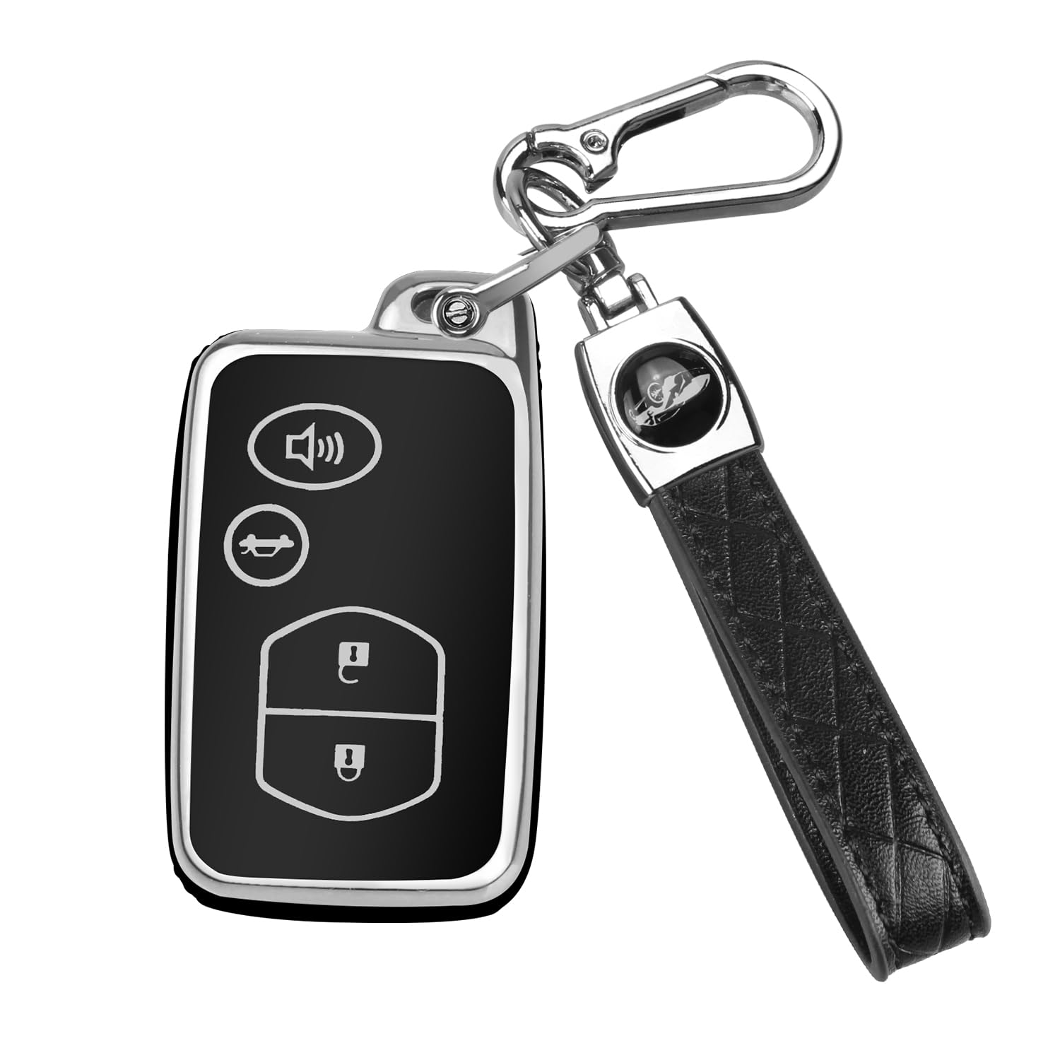 QBUC for Toyota Key Fob Cover with Keychain, Car Key Case Protection for Toyota Fit for Camry Avalon Corolla Highlander Prius RAV4 Venza, Key Fob Protector Accessories (Silver-Black)