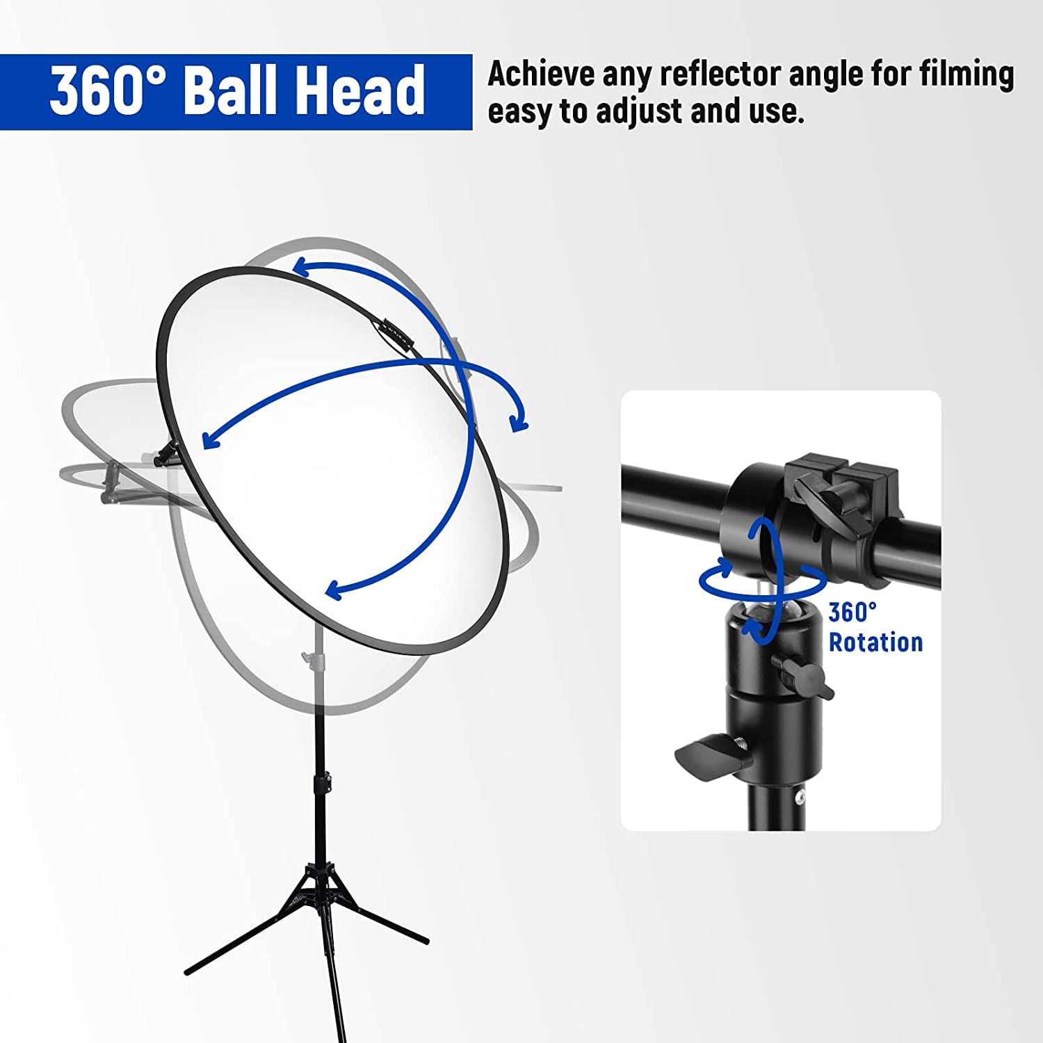 NEEWER Support de réflecteur extensible, support télescopique pour studio photo de 70,9 cm à 129,9 cm, bras pivotant à 360 degrés pour photographie de produits et portraits, idéal pour la photographie