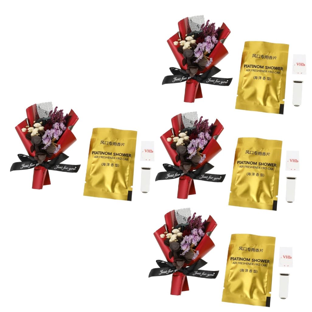 GLEAVI 4pezzi Fioriera Profumata Per Auto Con Clip Ventilazione Decorazione Interni Auto Fiore Di Rosse Accessorio Carino e Immortale Per Aromatizzare Abitacolo