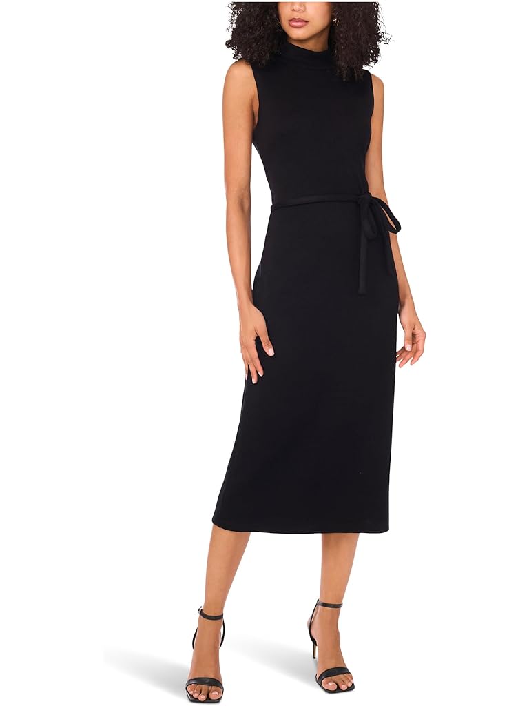 Black Vince Camuto Sleeveless Mockneck with Thin Belt Dress