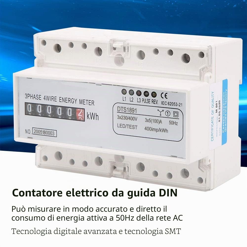 mumisuto Contatore Energia Elettrica, 230/400V 5-100A Misuratore di Consumo Elettrico, Misuratore Consumo Elettrico Trifase KWh, Amperometro Voltmetro Misuratore di Elettricità con Display Digitale