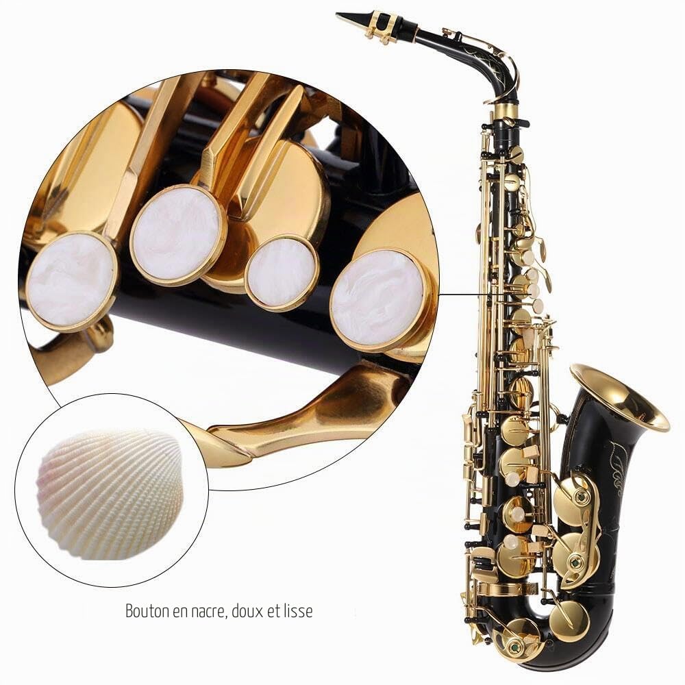 Saxophone en laiton laqué doré, avec note de mi plat, Alto-saxophone, type de clé 82Z, instrument à vent, en bois, avec pinceau, chiffon, gants, sangle rembourrée