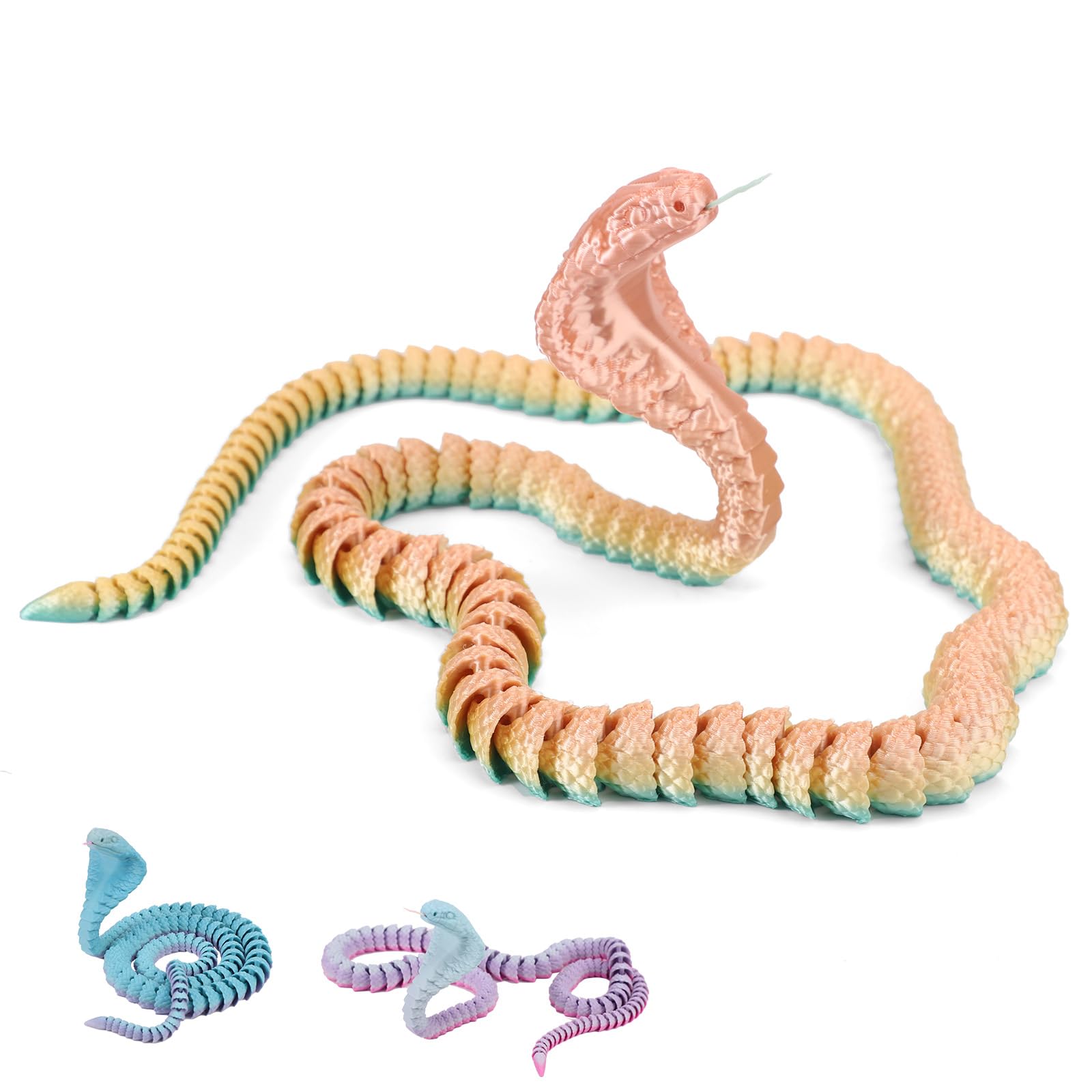 Gosknor 3D Printed Snake, 25.79 Inch Novelty 3D Printed Cobra 3D Printed Fidget Animal Flexible Articulated Snake Toy 3D Printed Toys Executive Desk Toys for Kids Adults (Colorful)