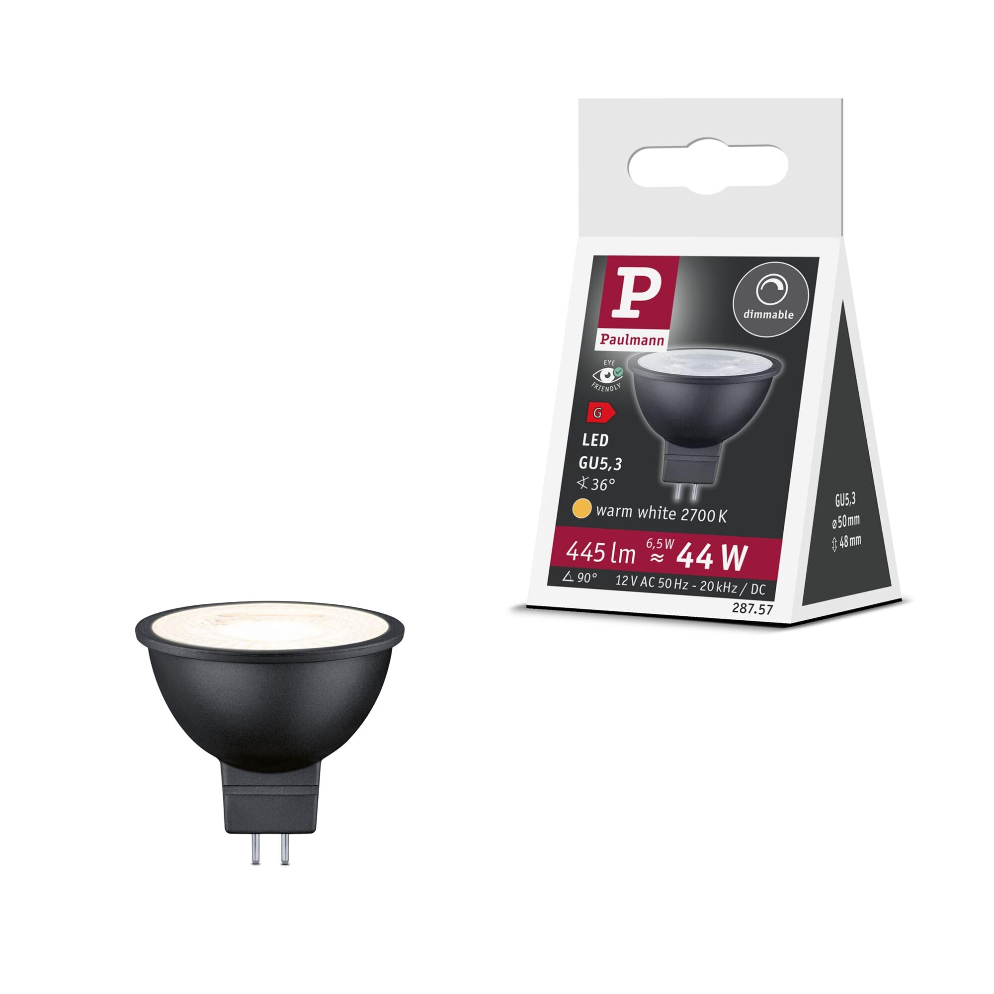 Paulmann 28757 LED lamp RAL9004 445lm 36° 6.5 watts dimmable Lighting Black matt Bulbs 2700 K GU5.3