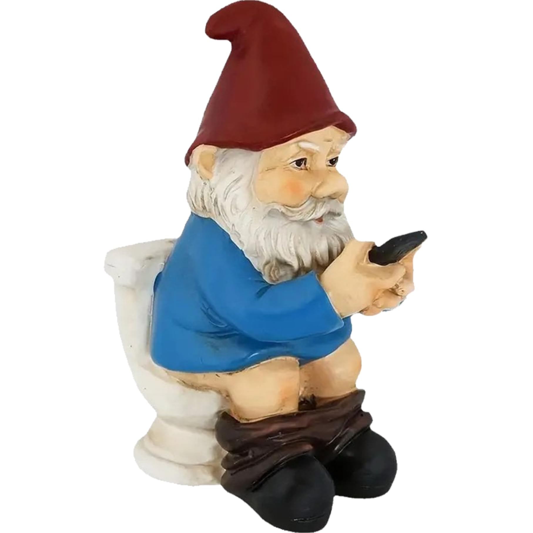 AwnsIMfreien Gnome Figurines Funny Gnome Statue Sitting on Toilet & Watching Their Cellphone Weather Resistant Resin Statue for Outdoor Garden Yard