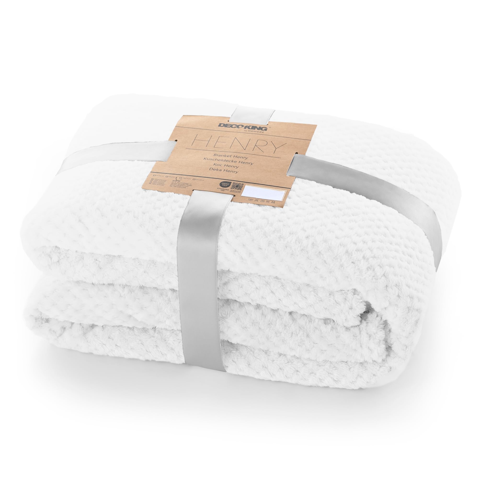 DecoKing Henry Manta de Microfibra 70x150 Extra Suave y Blanda Muy Cómoda Caliente y Ligera Blanco