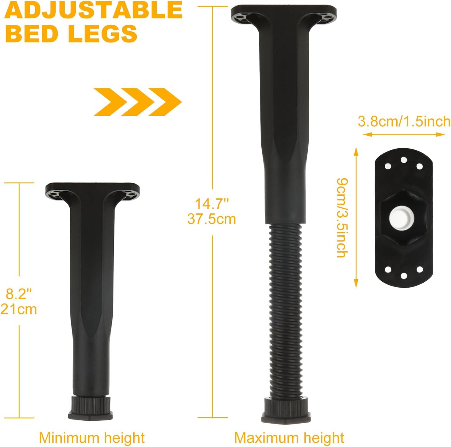 YAYODS 8 Pack Bed Support Legs 8.2-14.7 Inch Height Adjustable Bed Frame Support Legs, Heavy Duty Bed Frame Legs Replacement Center Support for King Queen Bed Slats