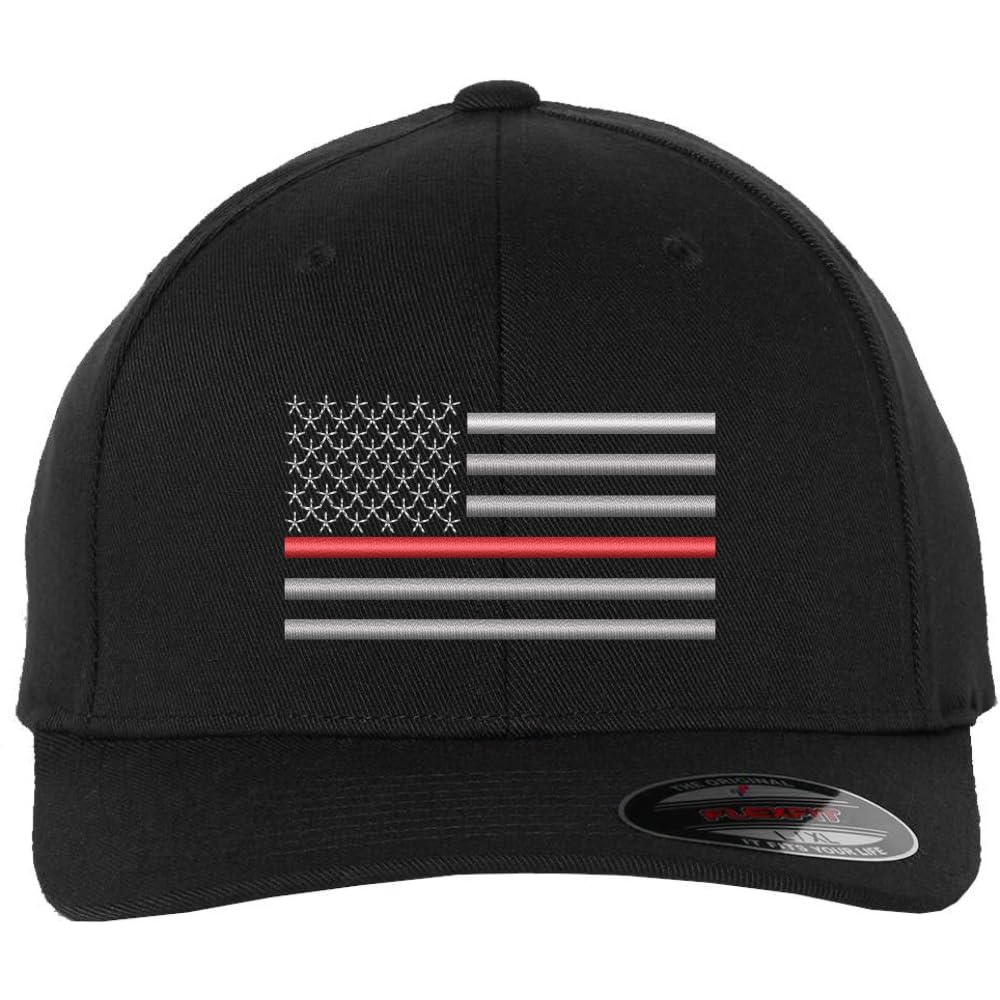 Thin Red Line USA Flag Hat American Flag Flex FIT Fitted Baseball Cap | Support & Honor Firefighters