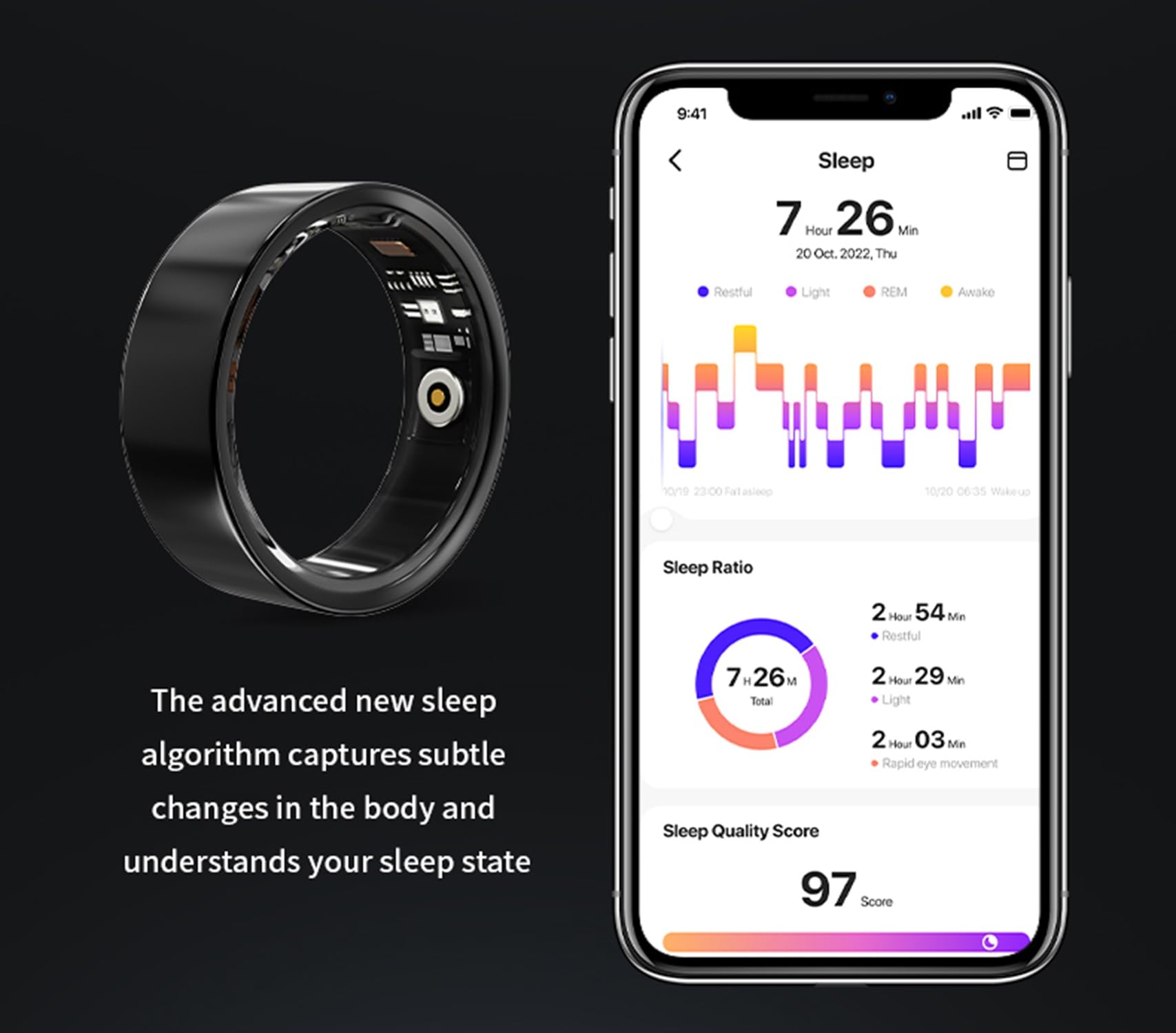 Anello intelligente Bluetooth per uomo e donna, grande anello di monitoraggio dell'attività fisica con cardiofrequenzimetro e ossigeno nel sangue, contatore passi, nero #13
