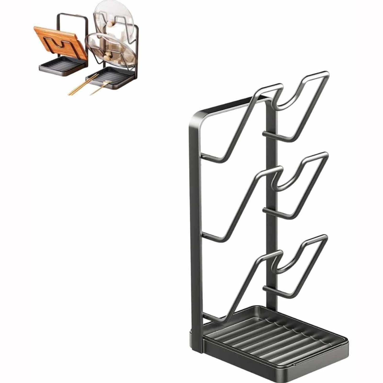 WXJHNYBS Kitchen Pot Lid Storage Rack, 2 Layer/3 Layer Kitchen Organizers with Tray Tray Organiser for Kitchen Counter,A-Triplelayer