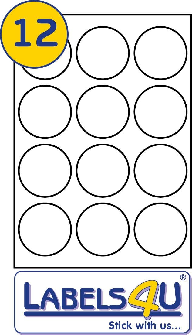 LABELS4U 20 Sheets A4, 12 Round labels per Sheet, 63.5mm Diameter (240 Labels)