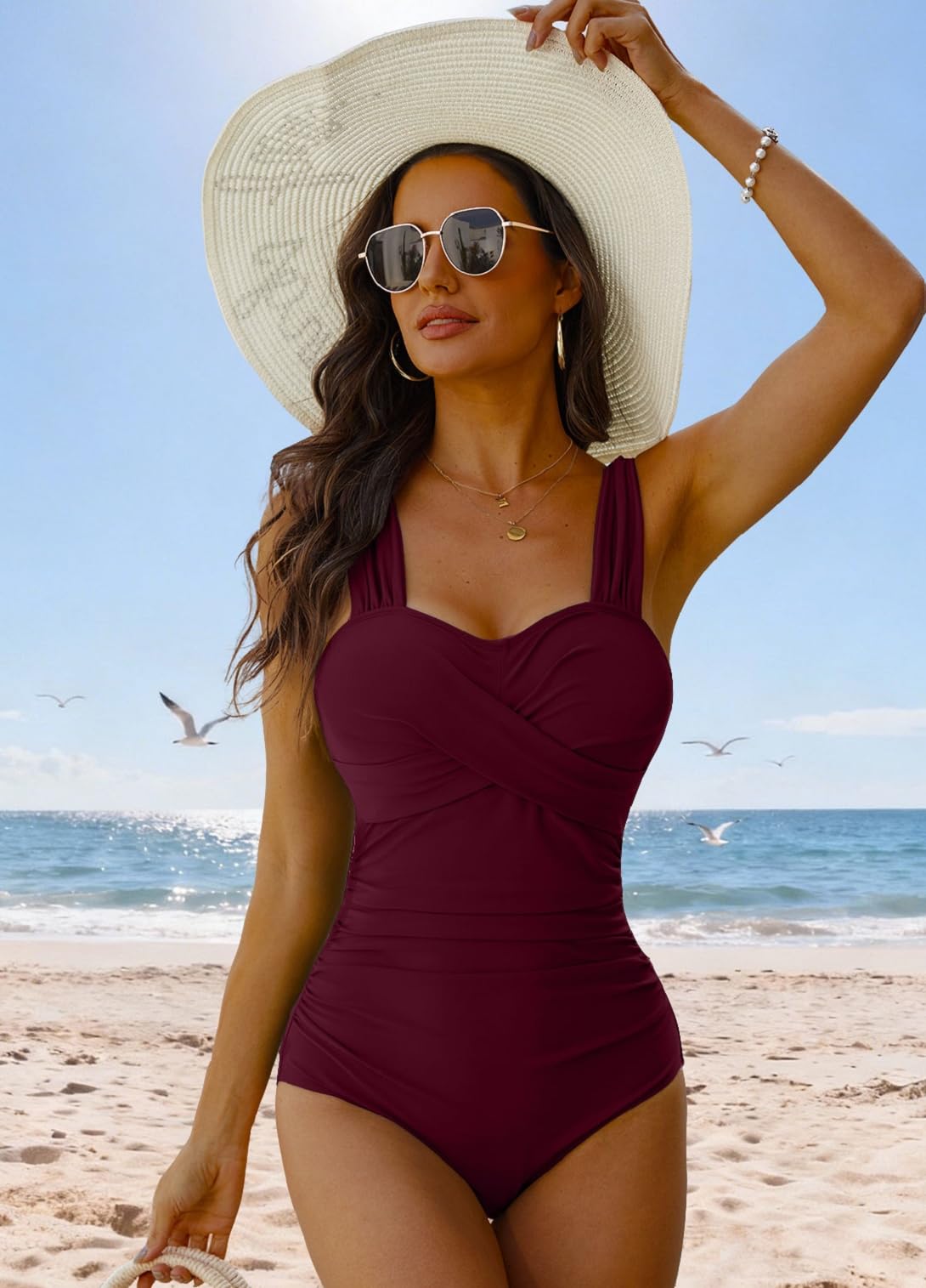 CheChury Costume Intero Donna Modellante Costumi Interi da Bagno Push Up Scollo a V Costume da Bagno Intero Donna Curvy Controllo della Pancia Monokini Costumi Piscina Beachwear Swimwear Sportivo - 2