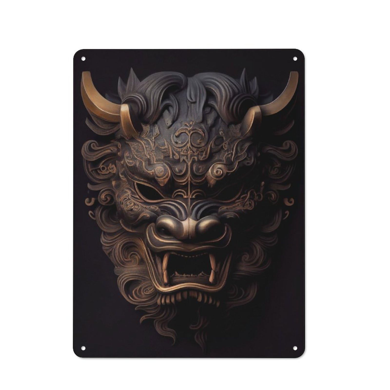 Junmoney Lion Dog Komainu Mask Retro Tin Sign 40X30cm For Man Cave Or Games Room, For Collectors Decorating Games Rooms And Man Caves
