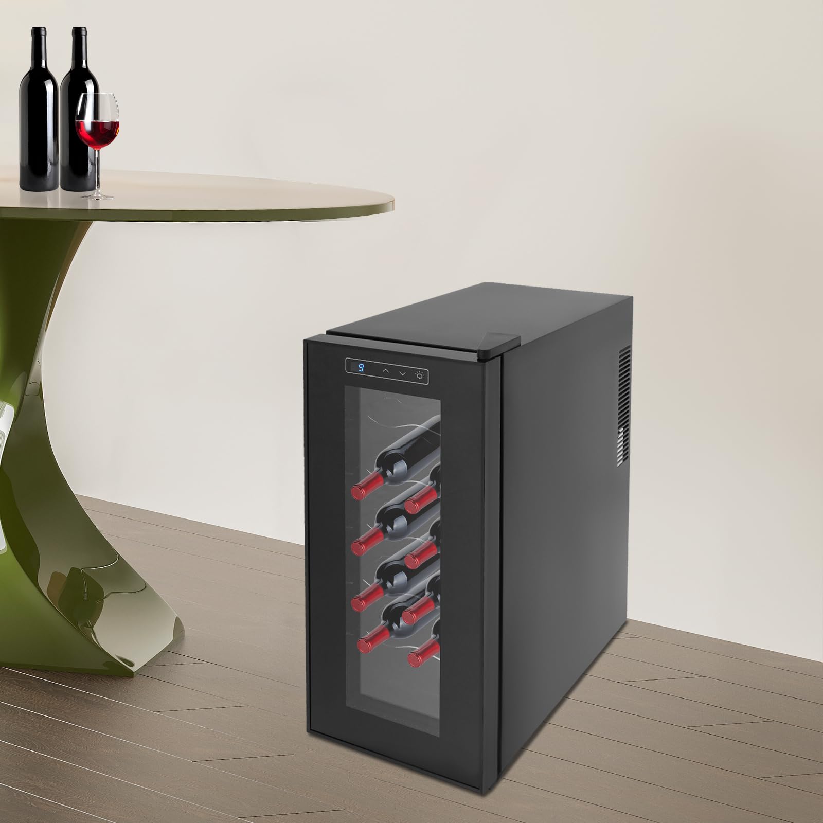 Réfrigérateur à vin 33 L 12 bouteilles éclairage LED porte en verre 12-18 °C